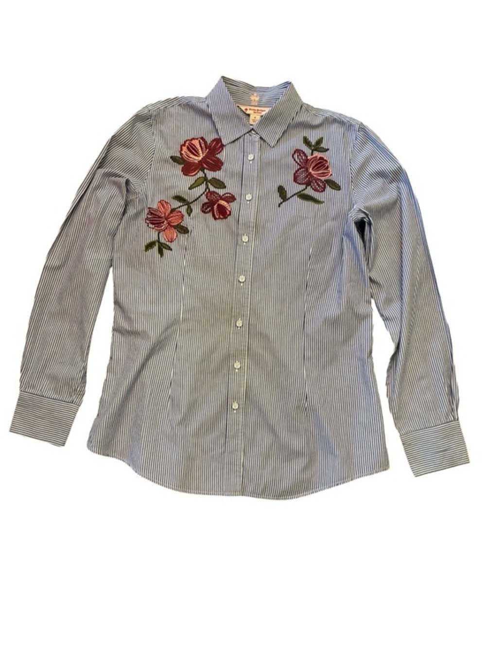 BROOKS BROTHERS Embroidered Blue  And White Stripe Button Down Shirt, Size 4.